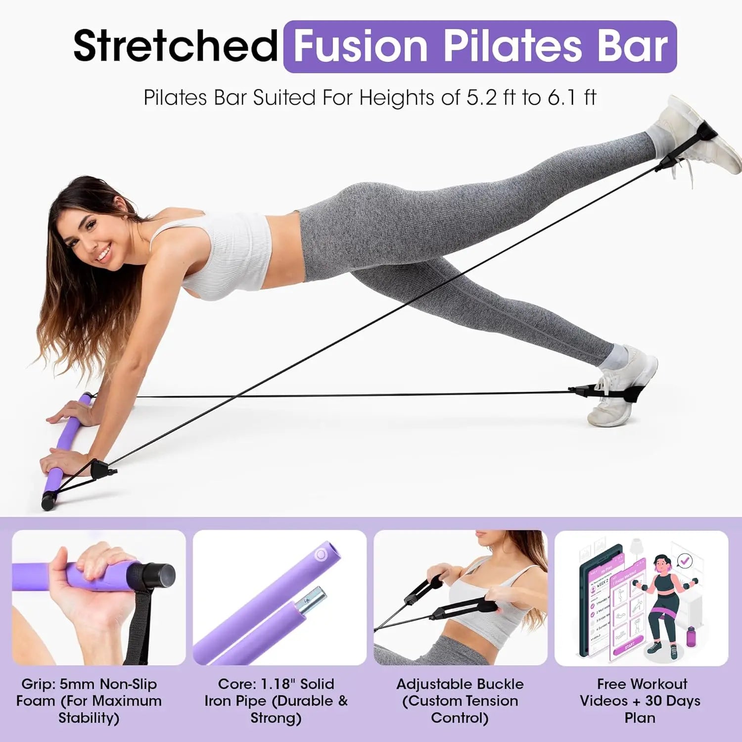 Multifunctional Pilates Bar Kit with Resistance Band