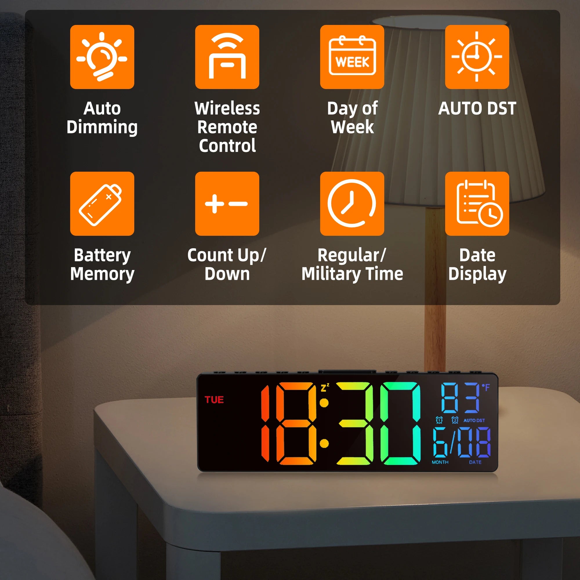 10.5" Digital Wall Clock, LED Display with Remote