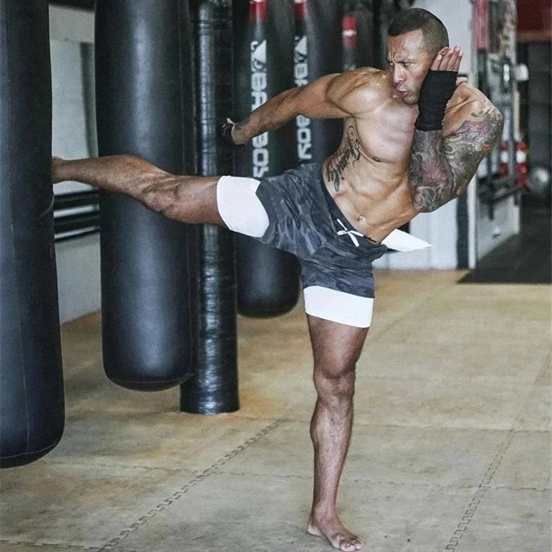 Men Sportswear 2 In 1 Double-deck Training Shorts