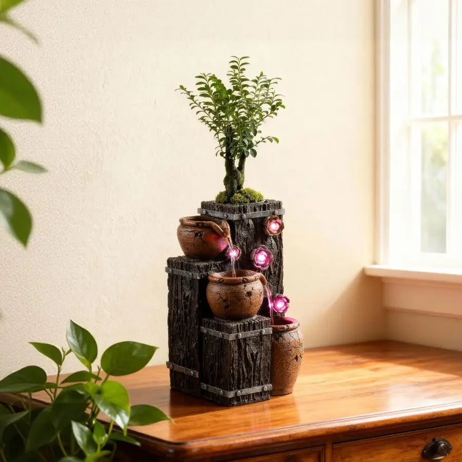 Succulent Growing Fountain with  LED Changing Lights