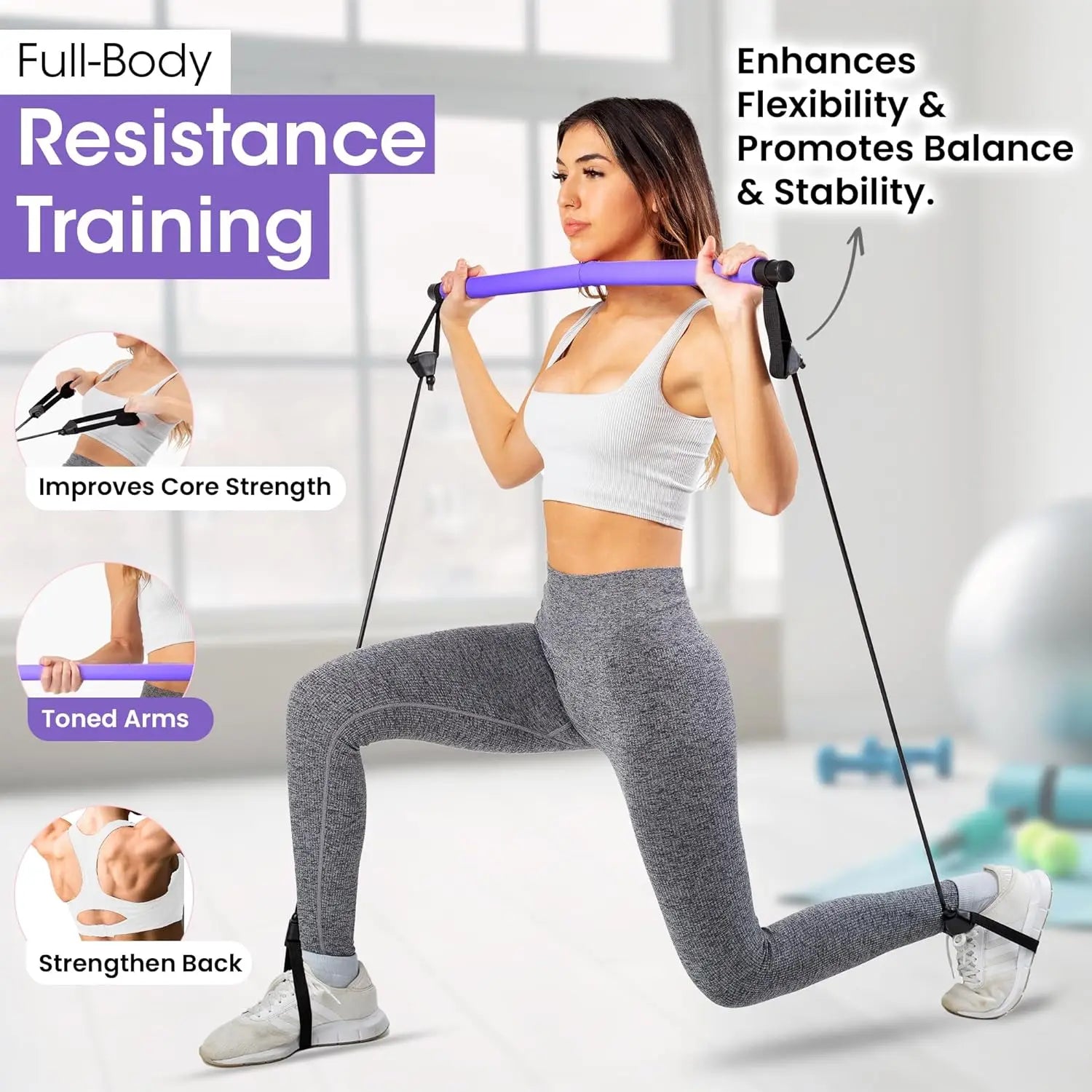 Multifunctional Pilates Bar Kit with Resistance Band