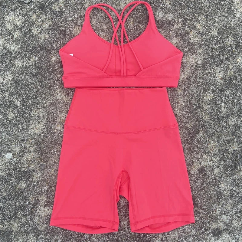Women Gym Bra+High Waist Short Leggings.