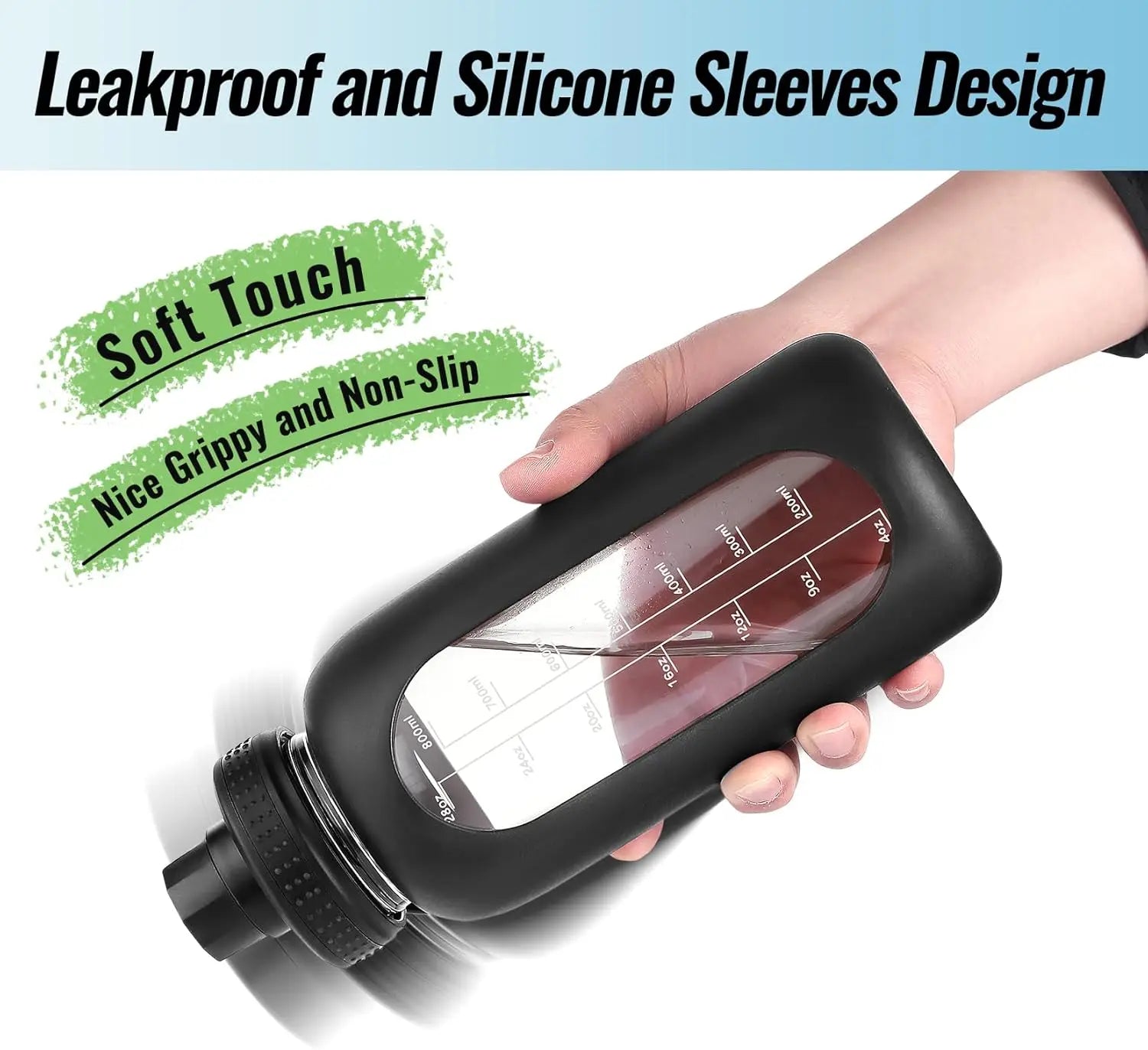 64 oz Glass Water Bottle with Straw & Handle