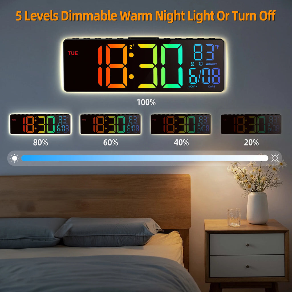 10.5" Digital Wall Clock, LED Display with Remote