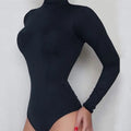Women Black Long Sleeve Turtleneck Bodysuit.