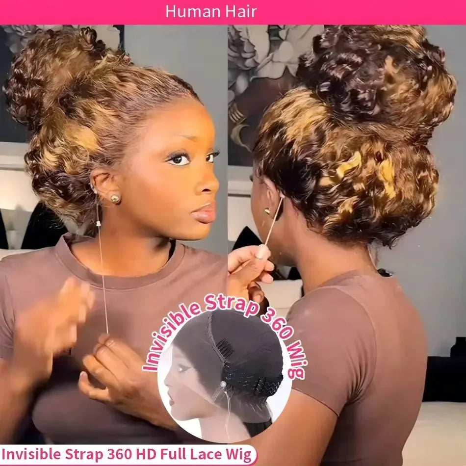 Curly 360 Full Lace Glueless Wig Human Hair Invisible Drawstring.