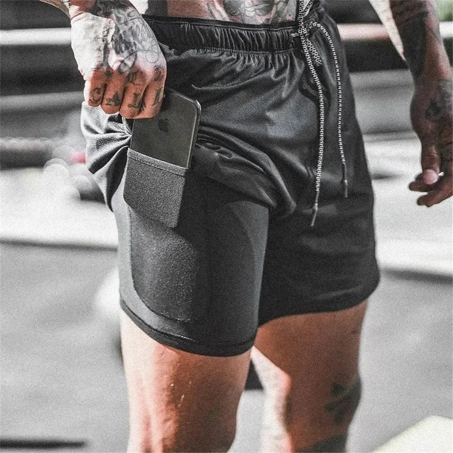 Men Sportswear 2 In 1 Double-deck Training Shorts