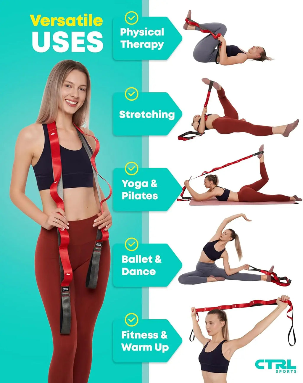 Non-Elastic Stretch Band with Loops for Yoga.