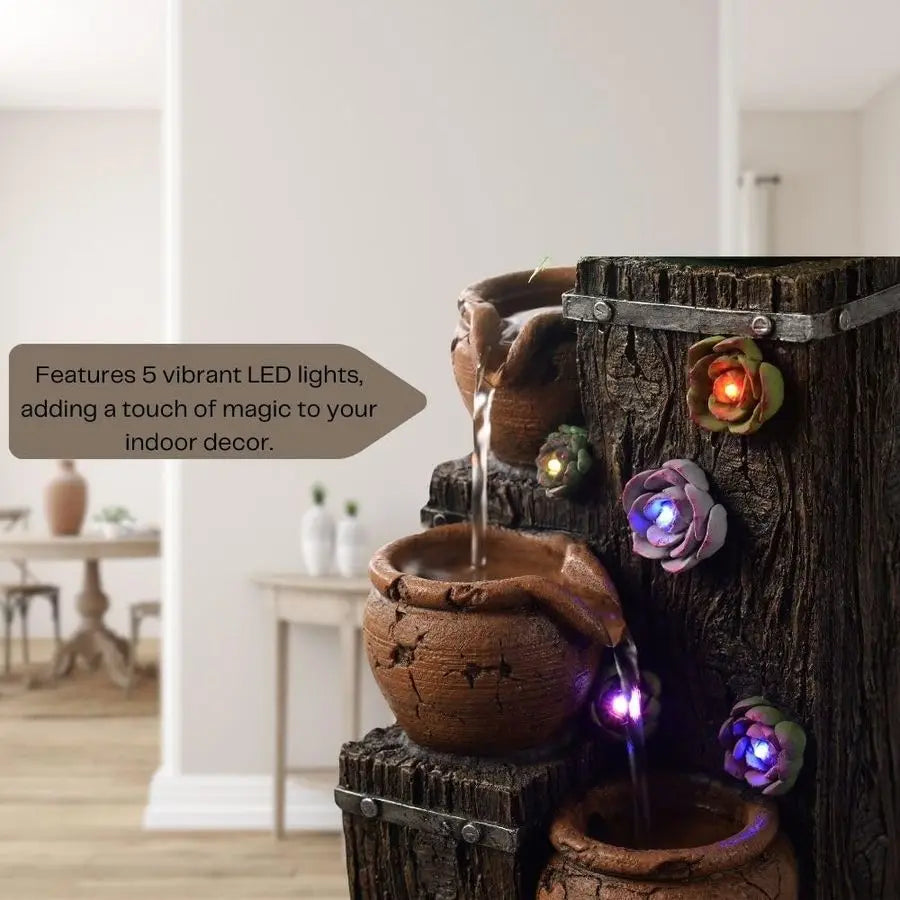 Succulent Growing Fountain with  LED Changing Lights