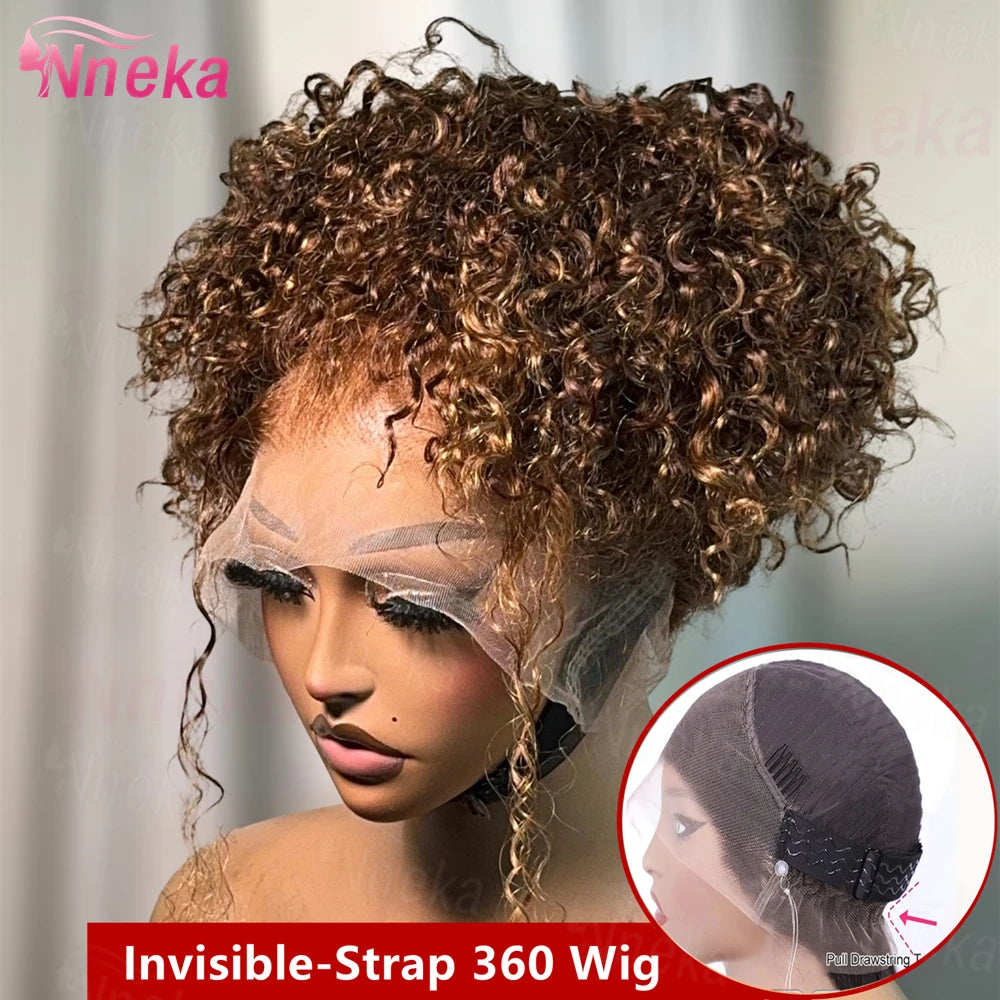 Curly 360 Full Lace Glueless Wig Human Hair Invisible Drawstring.