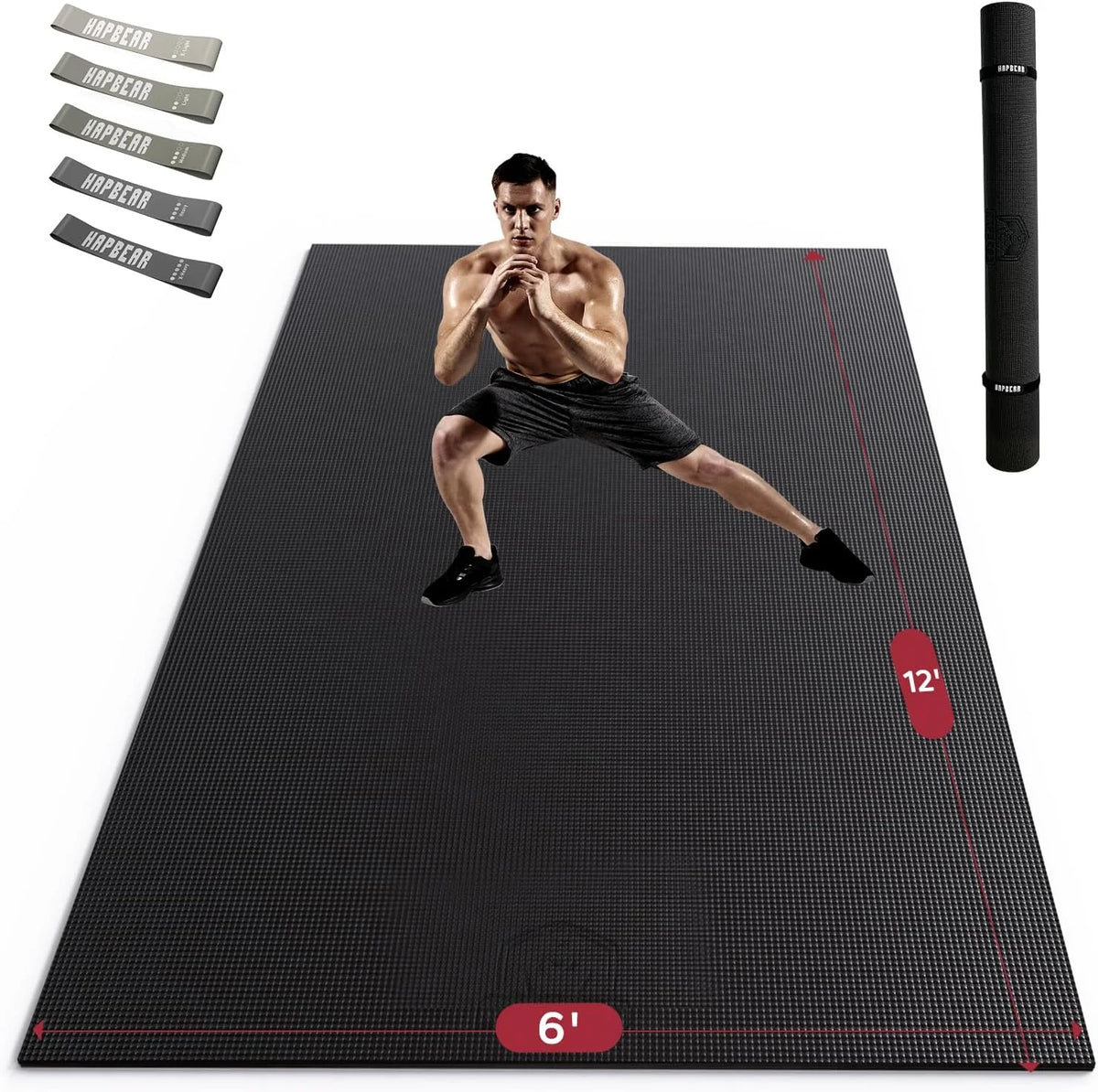 Extra Large Non Slip, Shock Absorbing, with Resistance Bands & Storage Bag Mat.