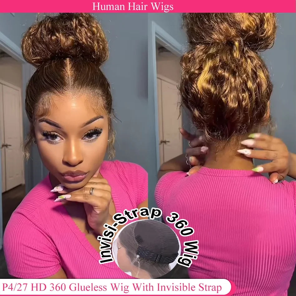 Curly 360 Full Lace Glueless Wig Human Hair Invisible Drawstring.