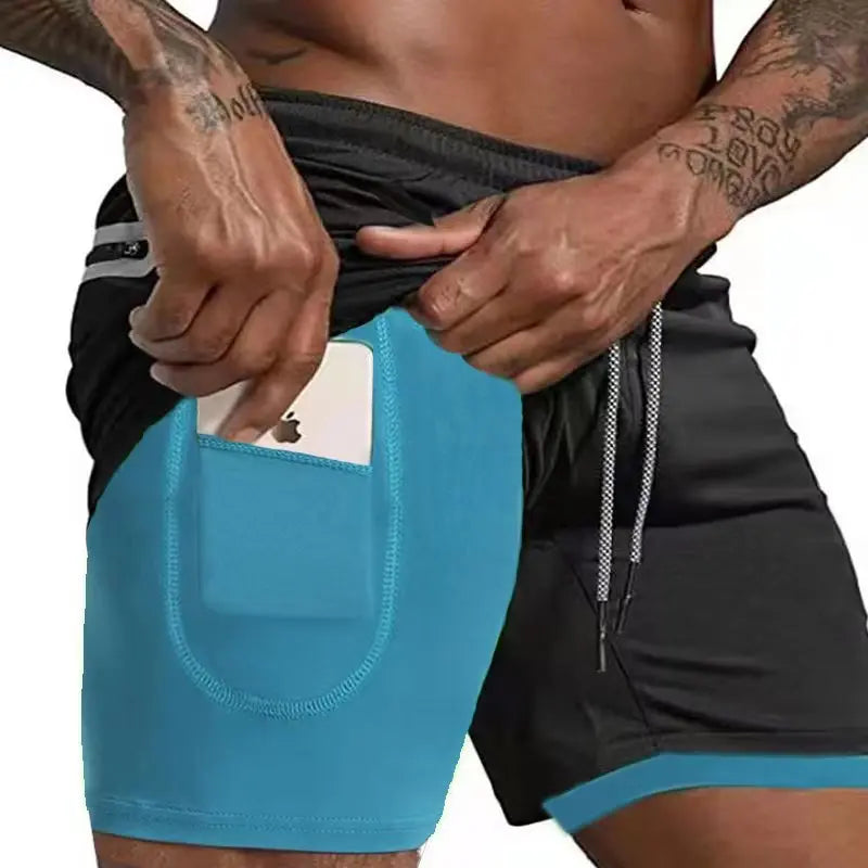 Men Sportswear 2 In 1 Double-deck Training Shorts