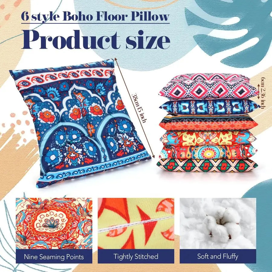 6 Pcs Bohemian Floor Pillows Cushions