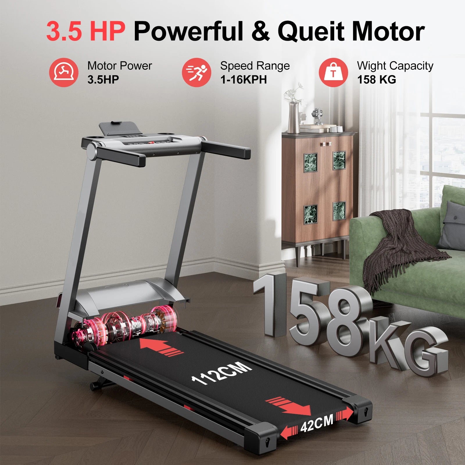 Foldable Data Monitoring Incline Home Treadmill