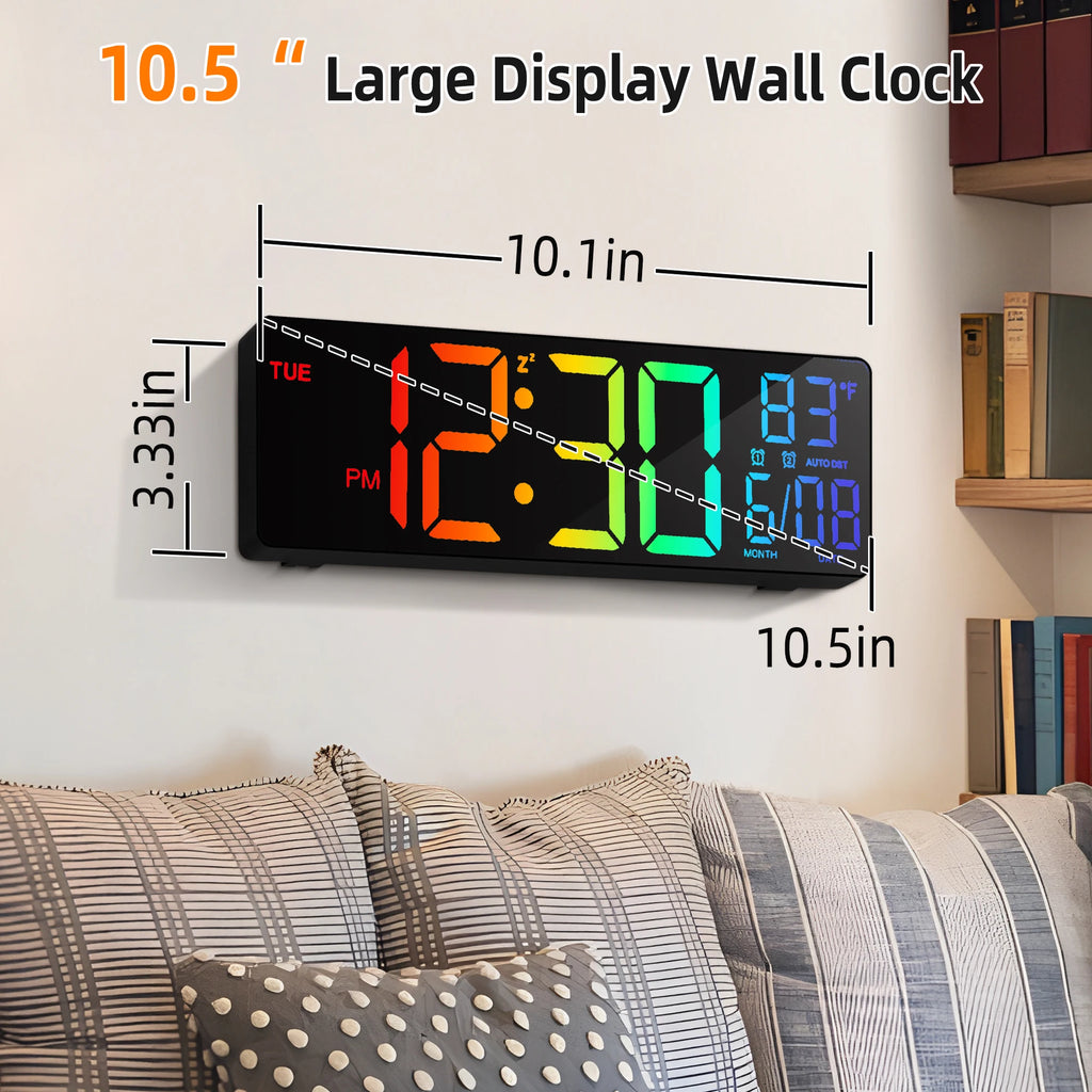 10.5" Digital Wall Clock, LED Display with Remote