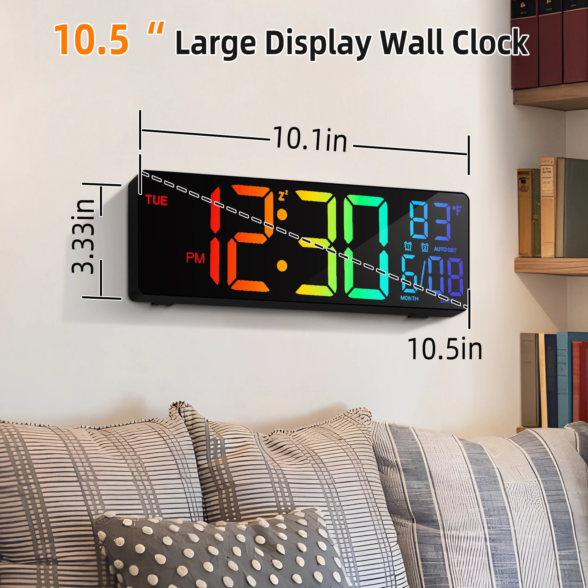 10.5" Digital Wall Clock, LED Display with Remote