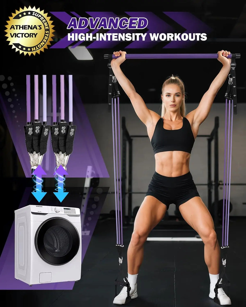 Adjustable Pilates Bar Kit with Resistance Bands