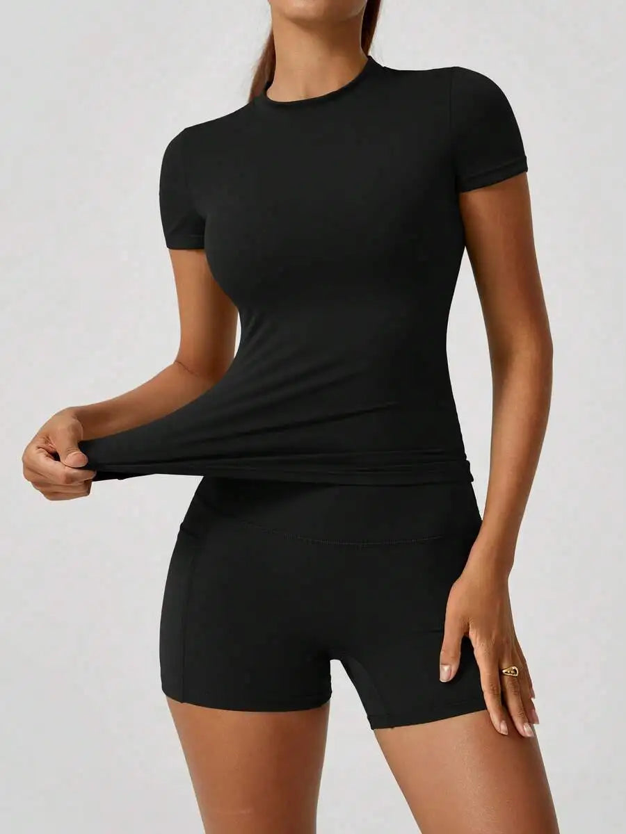 Sports High Waist Tummy Control Butt Lifting Shorts Set.