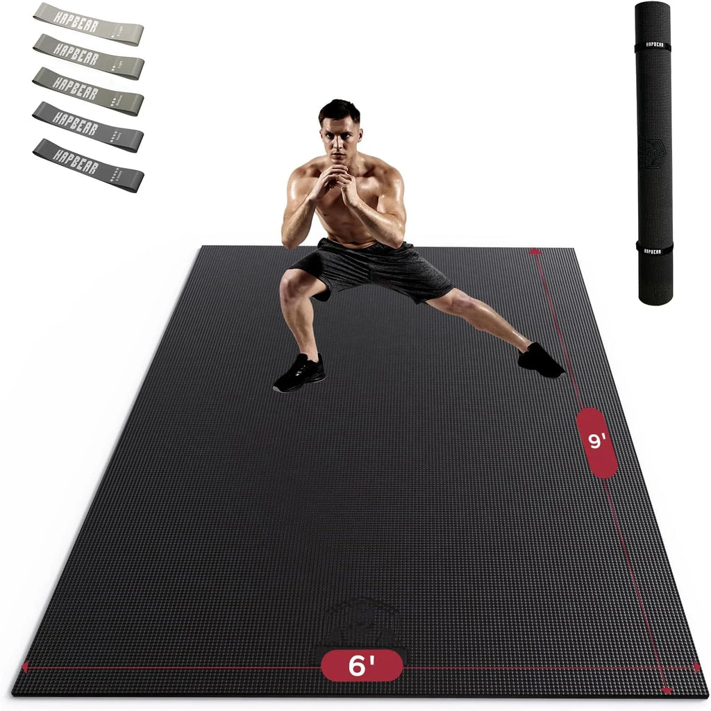 Extra Large Non Slip, Shock Absorbing, with Resistance Bands & Storage Bag Mat.