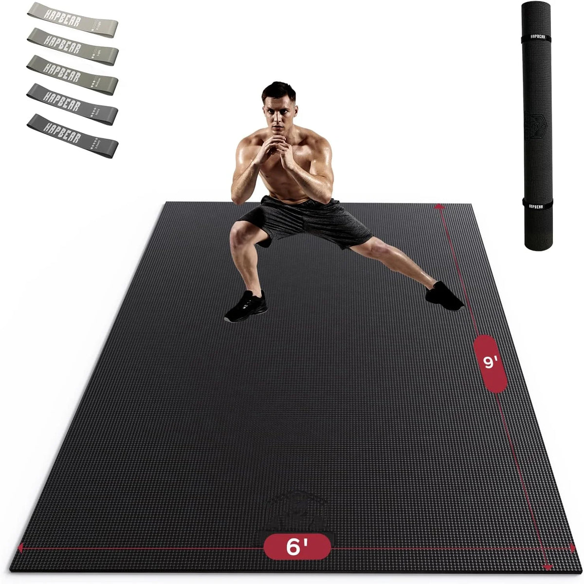 Extra Large Non Slip, Shock Absorbing, with Resistance Bands & Storage Bag Mat.