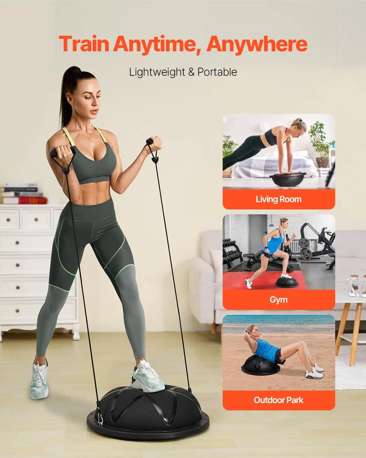 Half Exercise Balance Ball with Resistance Bands and Pump