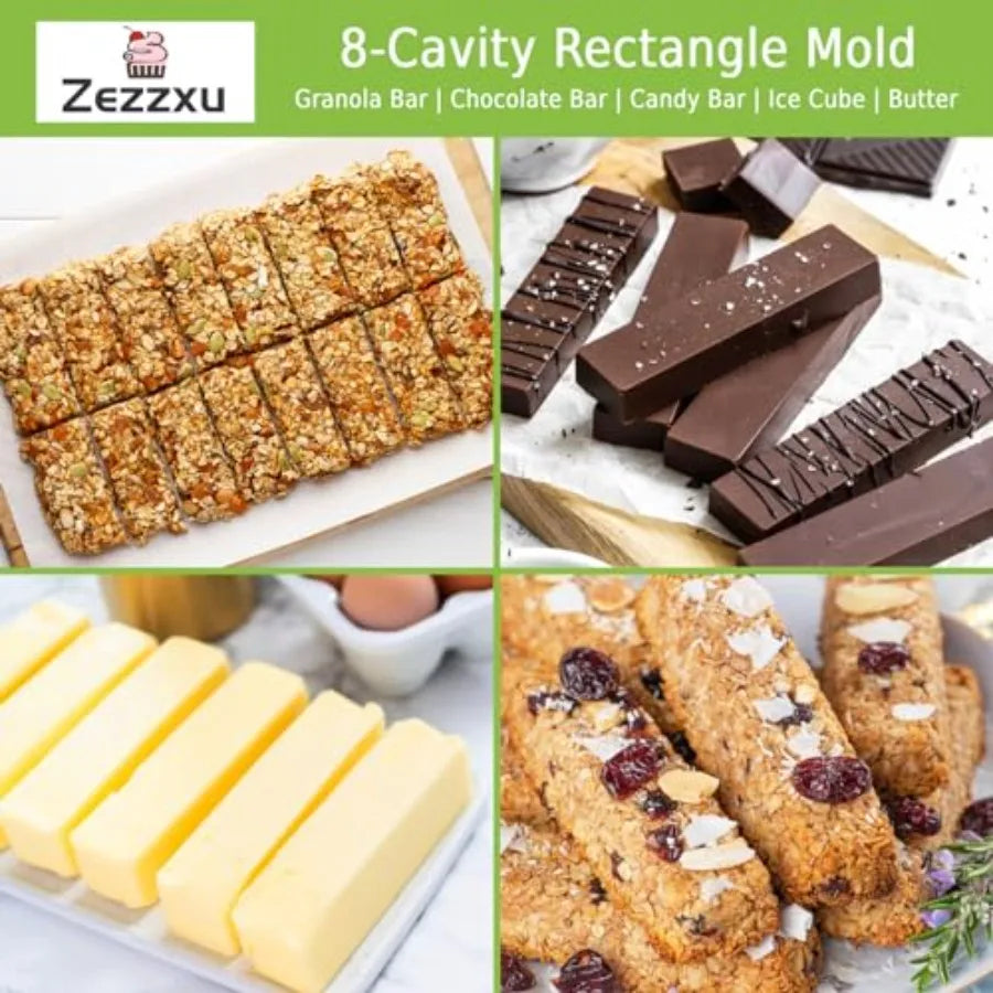 8 Cavity Rectangle Silicone Molds for Baking Granola Bar.