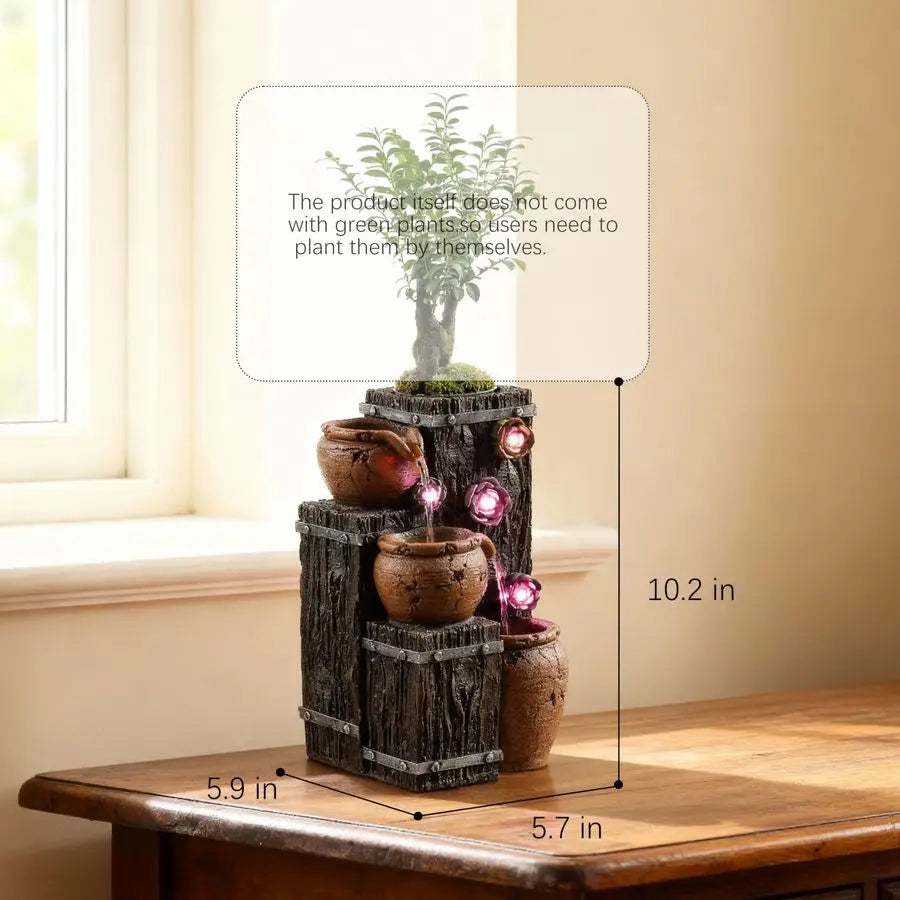 Succulent Growing Fountain with  LED Changing Lights