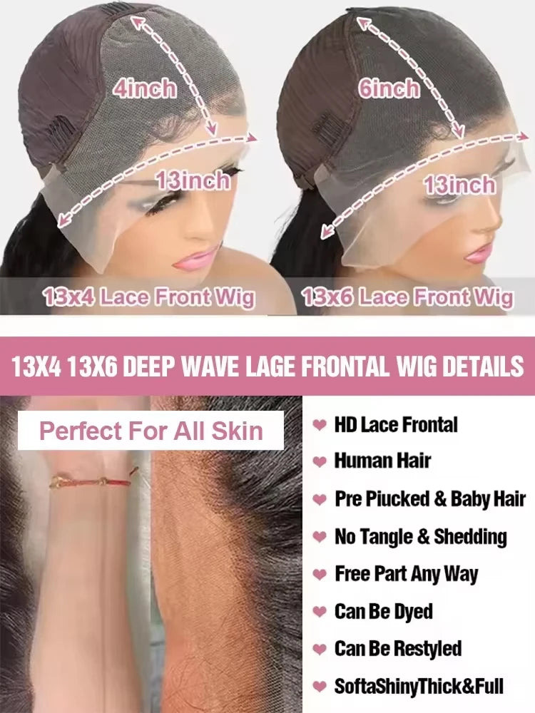 HD Lace Front Human Hair Wigs Deep Wave  Wig.
