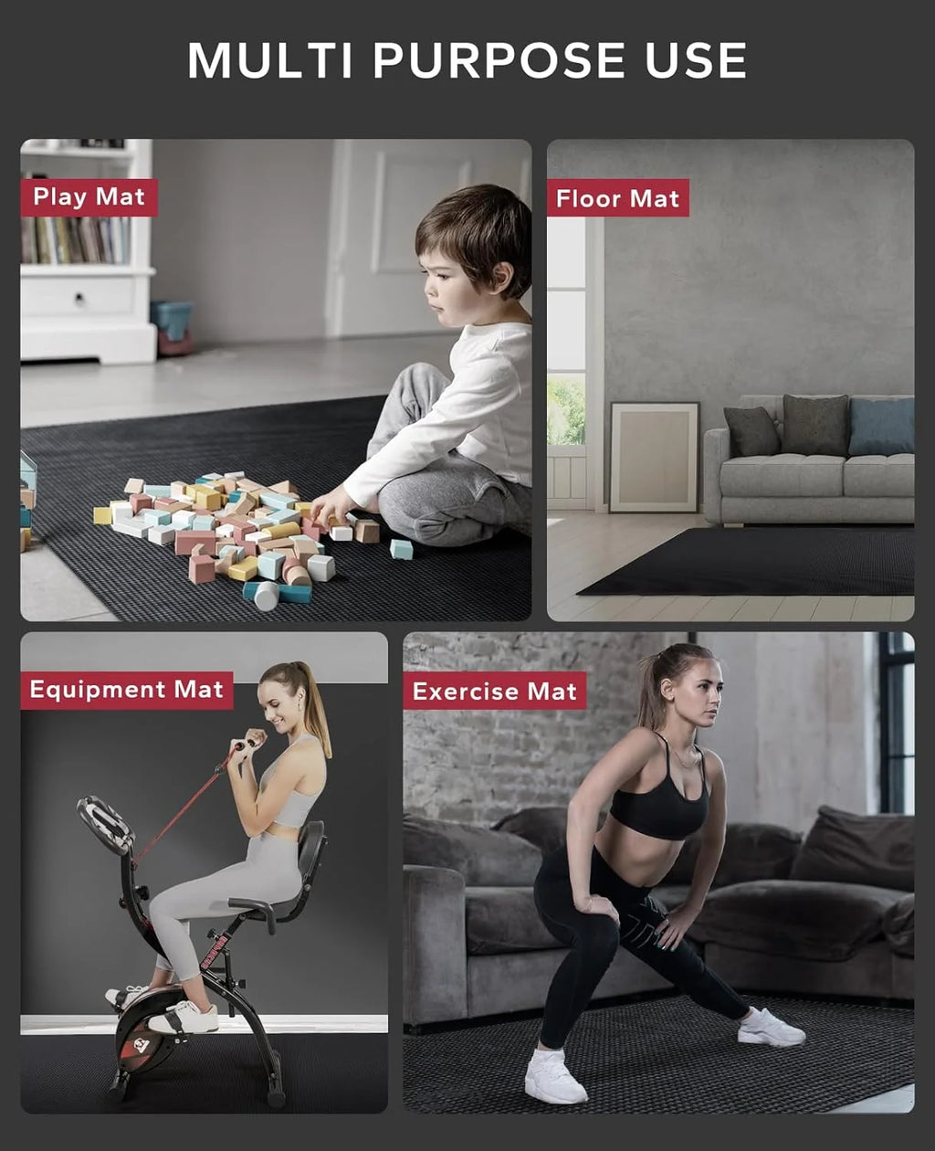 Extra Large Non Slip, Shock Absorbing, with Resistance Bands & Storage Bag Mat.