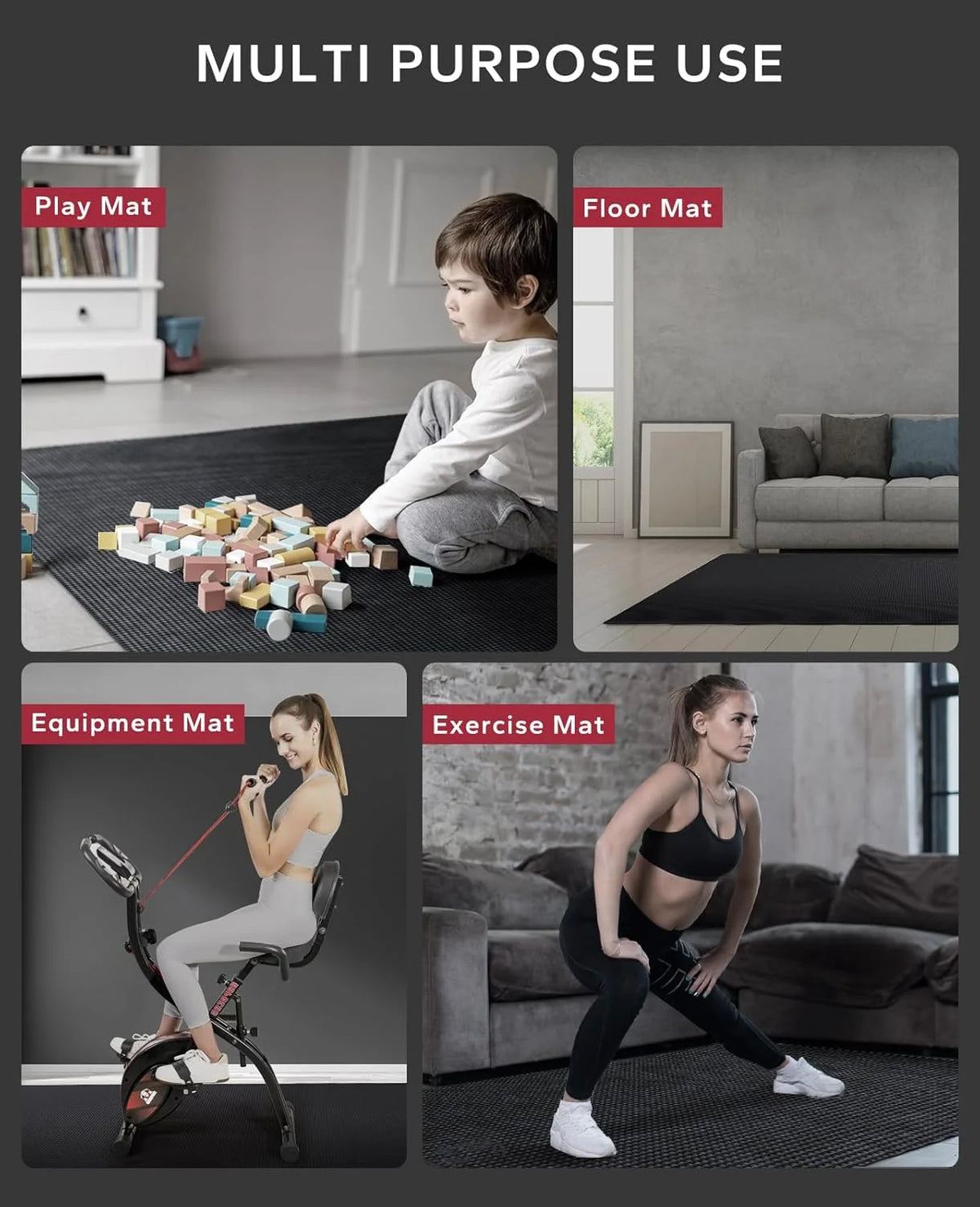 Extra Large Non Slip, Shock Absorbing, with Resistance Bands & Storage Bag Mat.