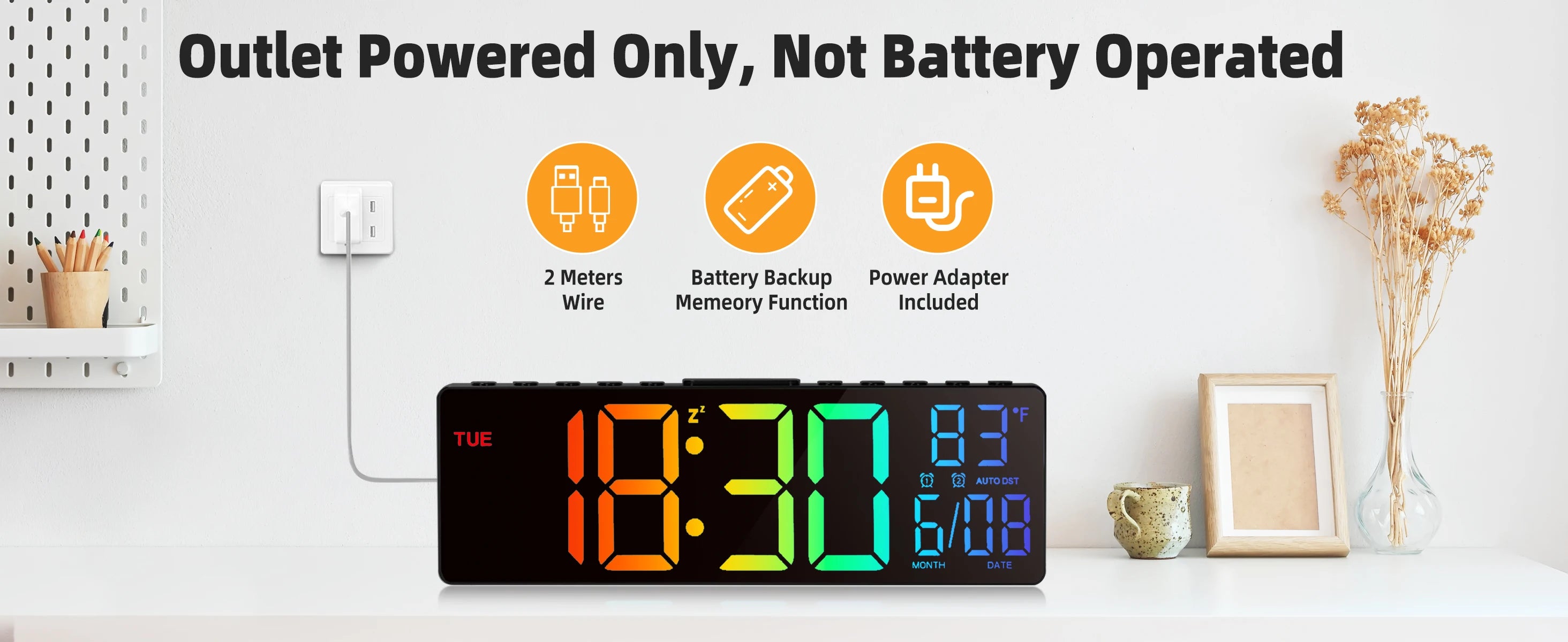 10.5" Digital Wall Clock, LED Display with Remote