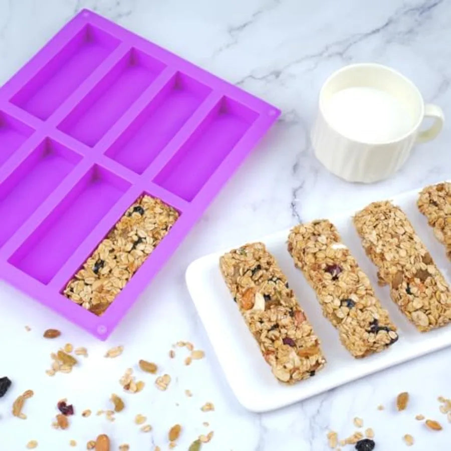 8 Cavity Rectangle Silicone Molds for Baking Granola Bar.