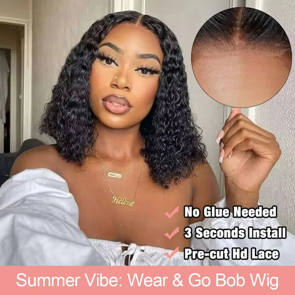 Short Curly Bob Wigs Human Hair .