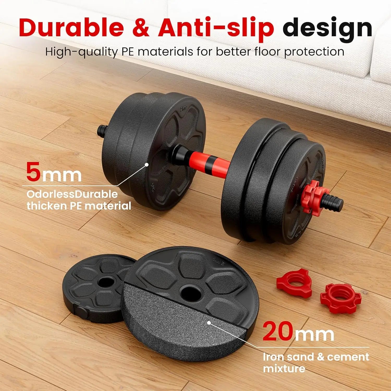 Adjustable Dumbbell Set, 20-90lbs Free Weights for Men and Women