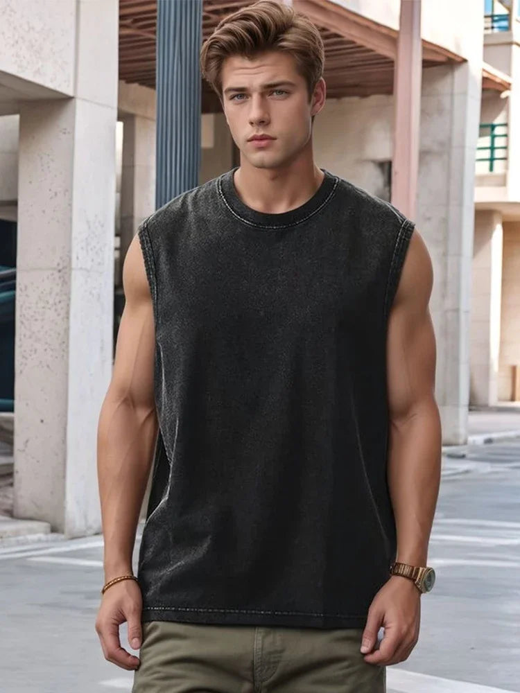 Washed Cotton Muscle Workout Tank Tops