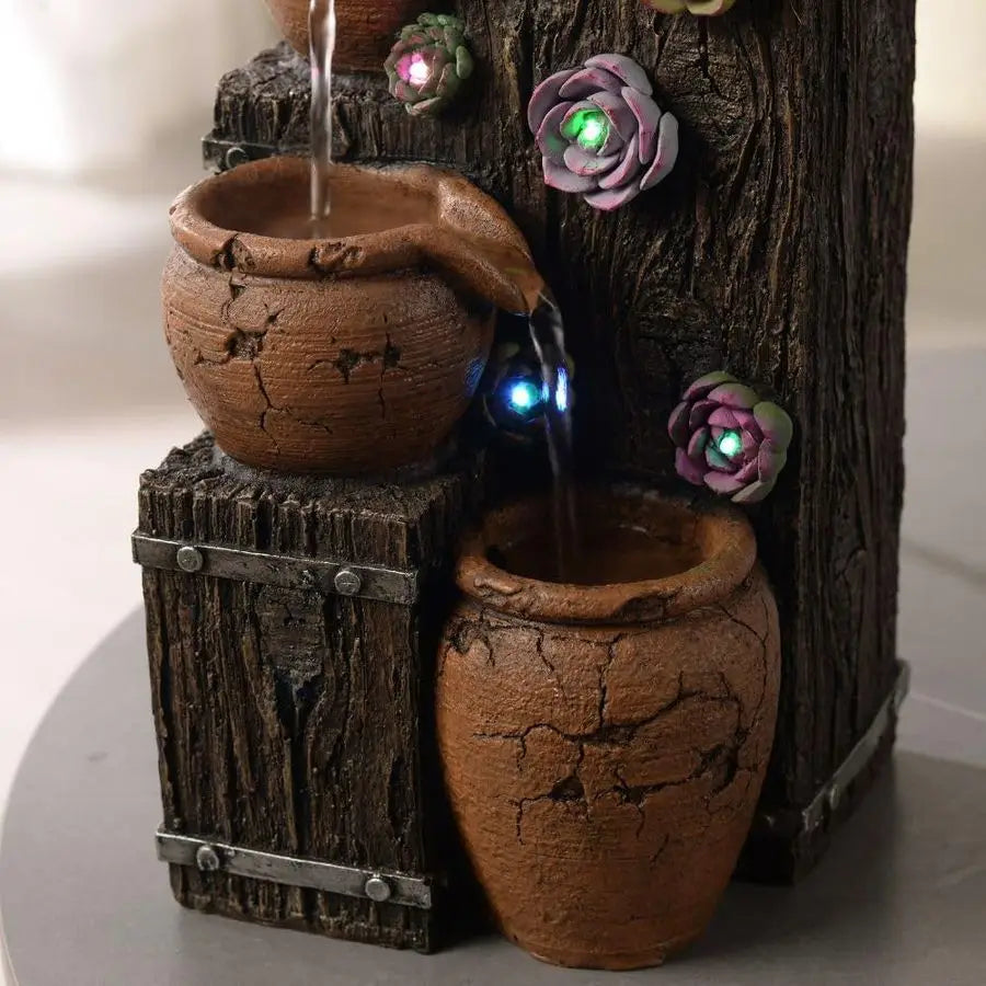 Succulent Growing Fountain with  LED Changing Lights