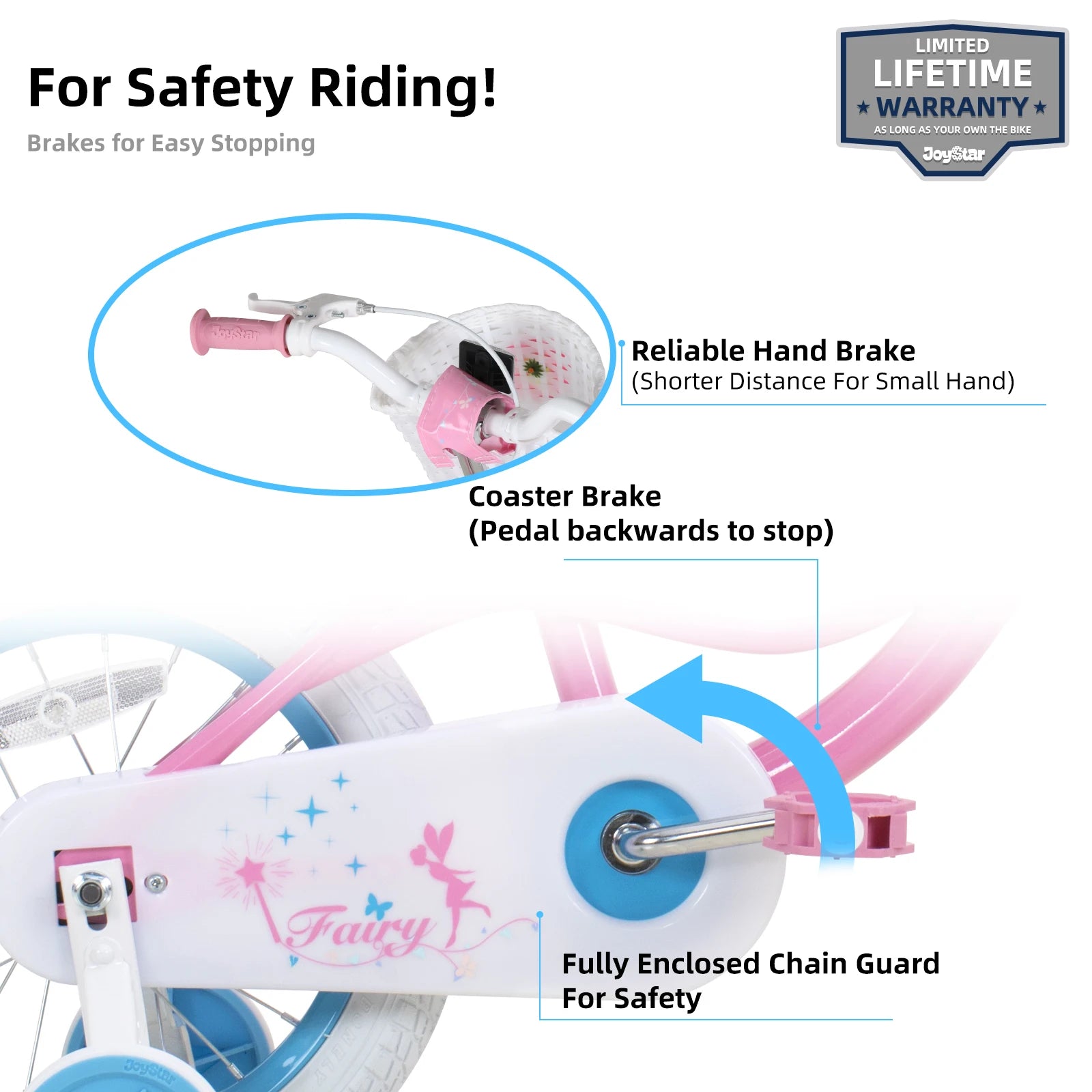 JOYSTAR Fairy Bike with Training Wheels, Handbrake and Basket.