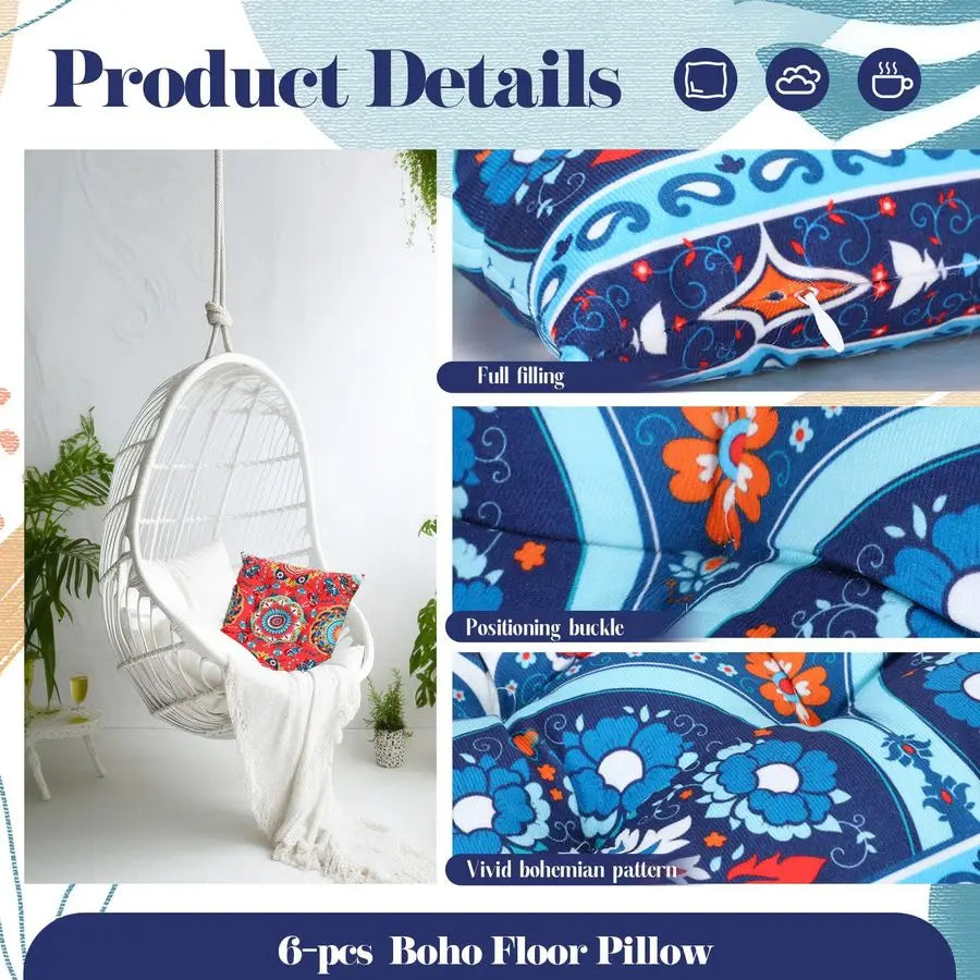 6 Pcs Bohemian Floor Pillows Cushions