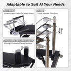 Foldable Reformer Pilates Machine with Adjustable Reformer Heights.