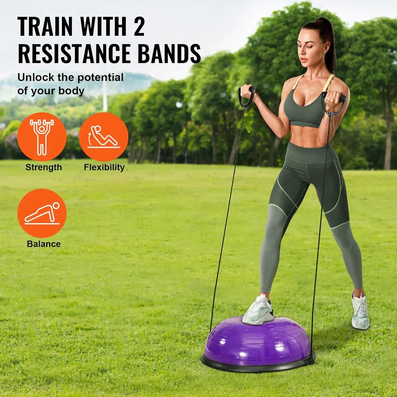 Full Body Half Exercise Ball with Resistance Bands