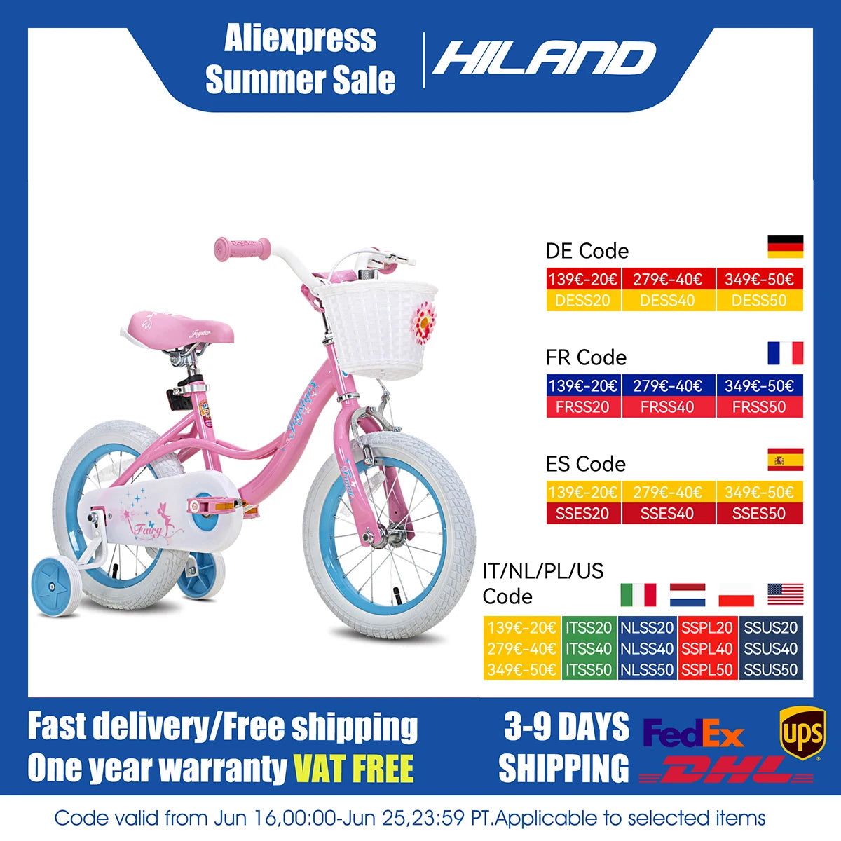 JOYSTAR Fairy Bike with Training Wheels, Handbrake and Basket.