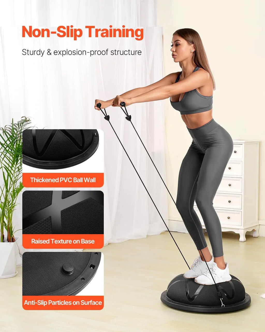 Half Exercise Balance Ball with Resistance Bands and Pump