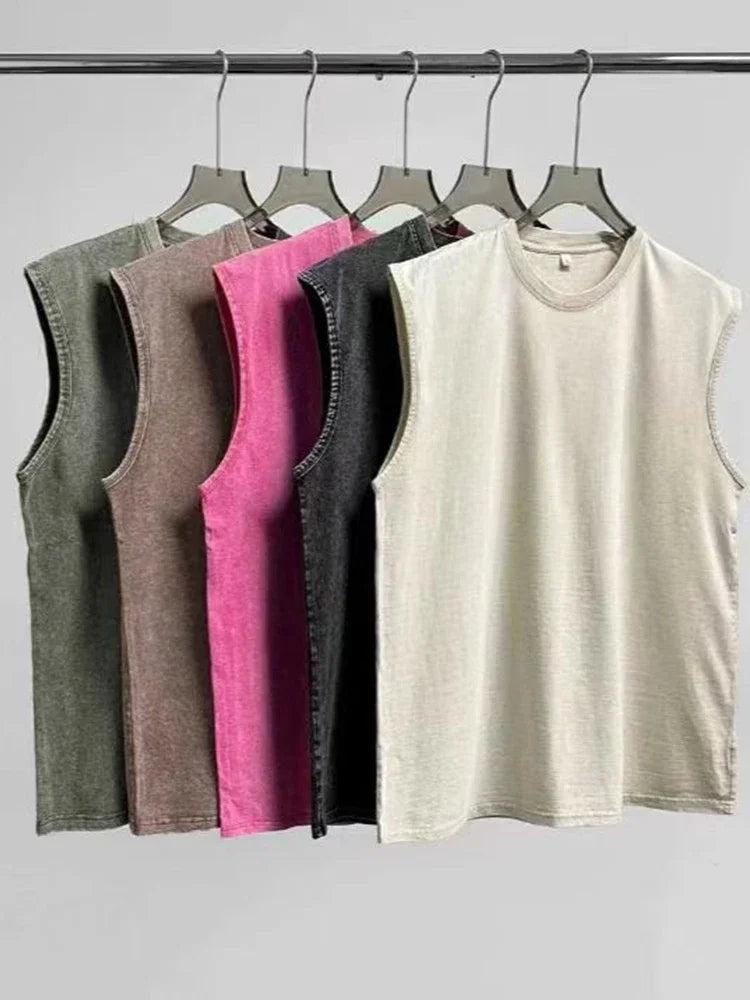 Washed Cotton Muscle Workout Tank Tops