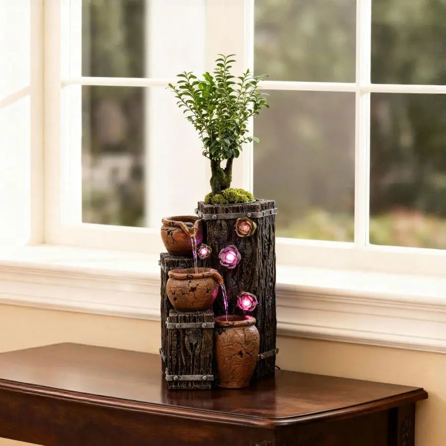 Succulent Growing Fountain with  LED Changing Lights