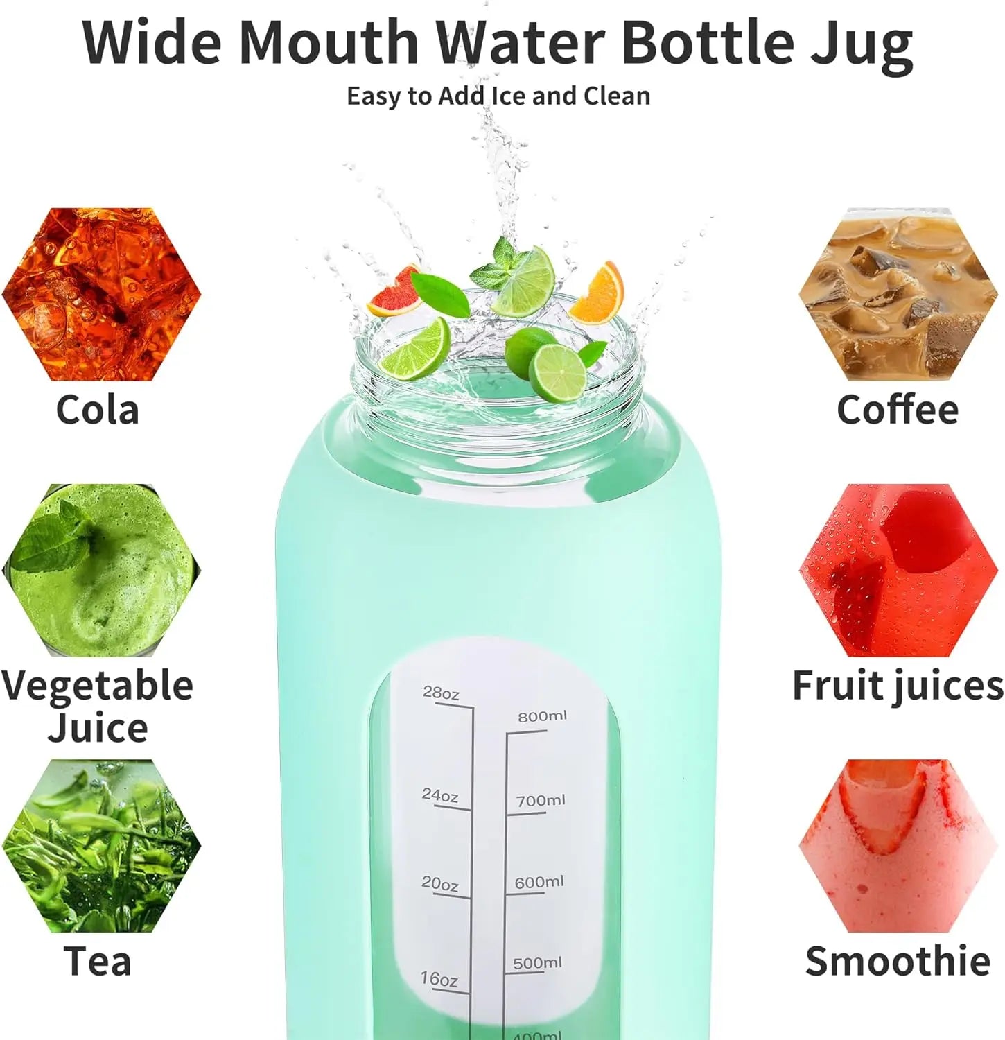 64 oz Glass Water Bottle with Straw & Handle