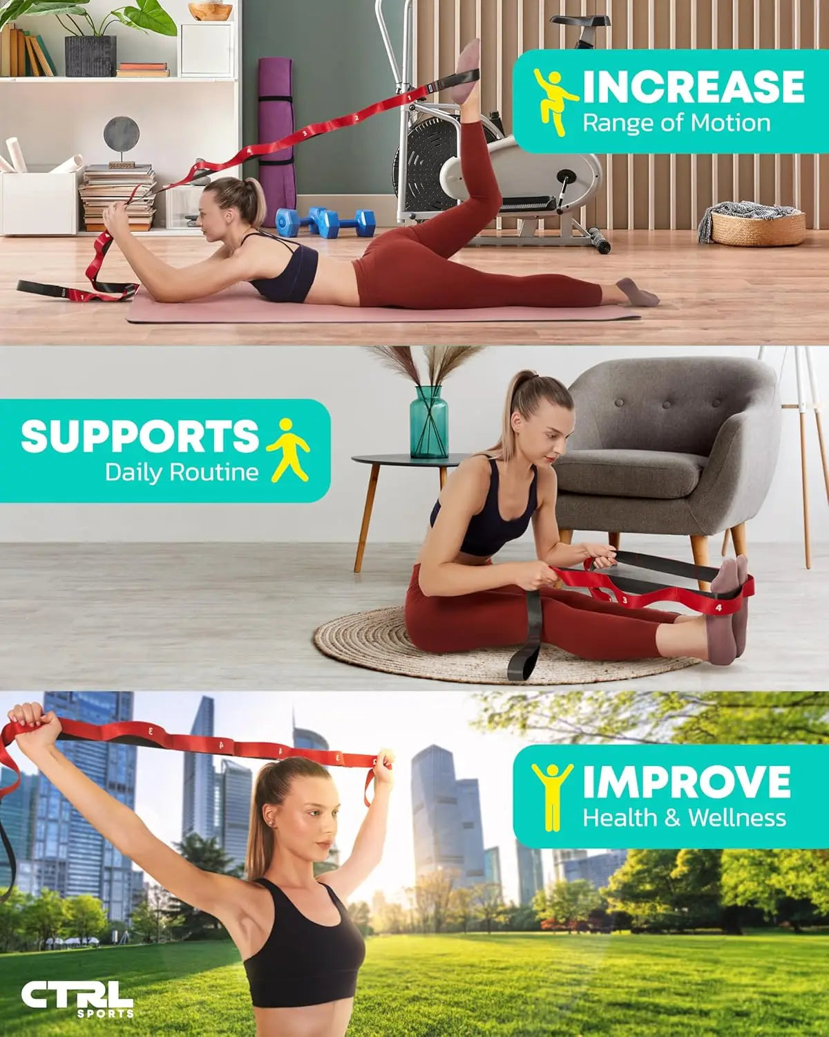 Non-Elastic Stretch Band with Loops for Yoga.