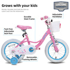 JOYSTAR Fairy Bike with Training Wheels, Handbrake and Basket.