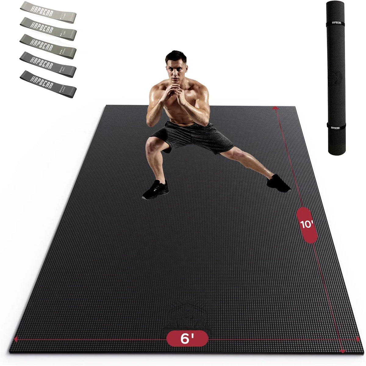 Extra Large Non Slip, Shock Absorbing, with Resistance Bands & Storage Bag Mat.